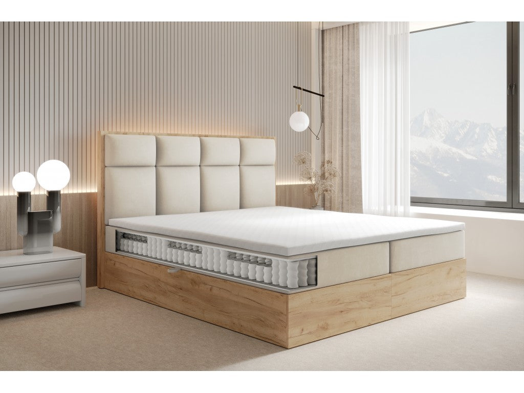 Selva Upholstered Lift Storage Platform Bed - Cream